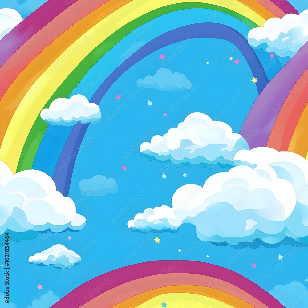 Fototapeta premium Sky rainbow clounds with seamless pattern