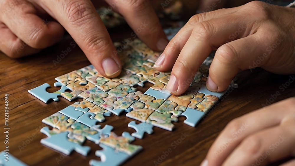 A close-up of hands working on a jigsaw puzzle, symbolizing creative problem solving and innovative thinking through piecing together solutions.
A close-up of hands working on a jigsaw puzzle, symbolizing creative problem solving and innovative thinking through piecing together solutions.