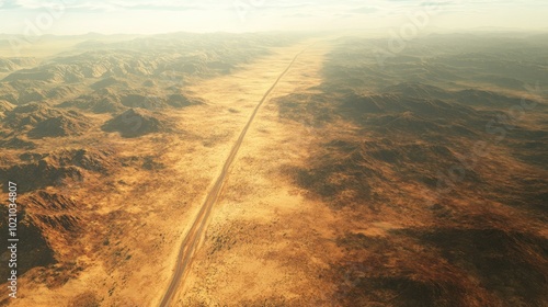 A bird's-eye view of the Outback, with long, straight roads cutting through the desert and stretching towards the horizon