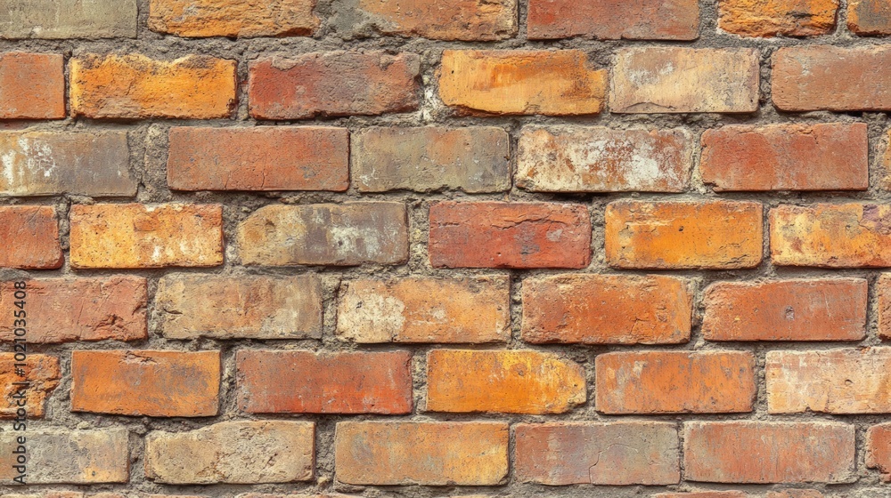Obraz premium Rustic Red Brick Wall, expansive view of weathered red brick masonry, showcasing texture and character, perfect for backgrounds in design and creative projects