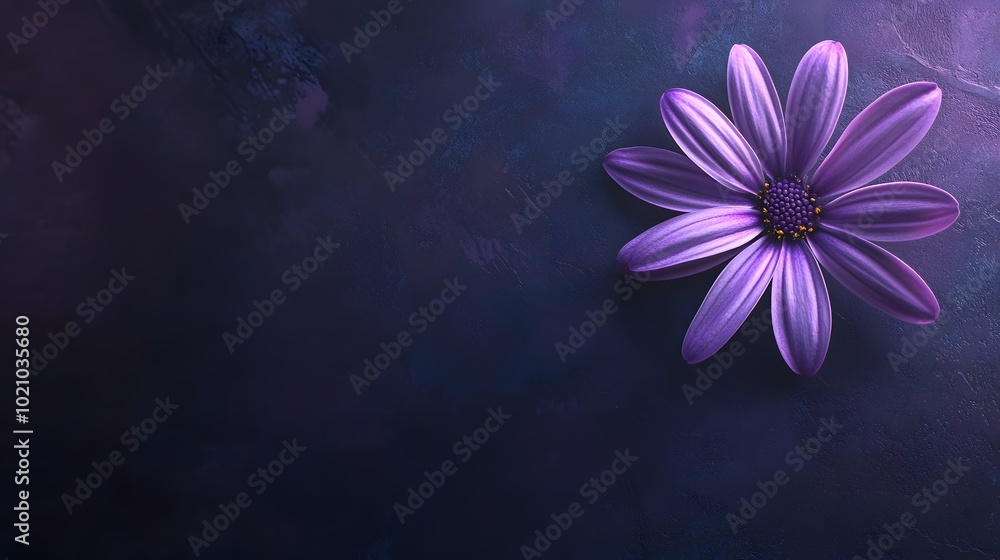 Photo of a purple, orderly daisy flower on a dark background Photo of a purple, orderly daisy flower on a dark background