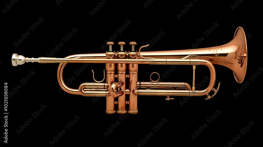 Fototapeta premium A brass trumpet displayed against a black background, showcasing its elegant design.
