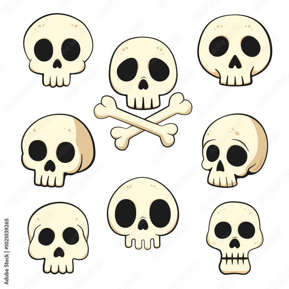 Set of skulls. Cartoon Halloween decorations Set of skulls. Cartoon Halloween decorations