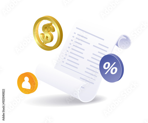 Details of the report total price of the bill of expenditure isometric illustration