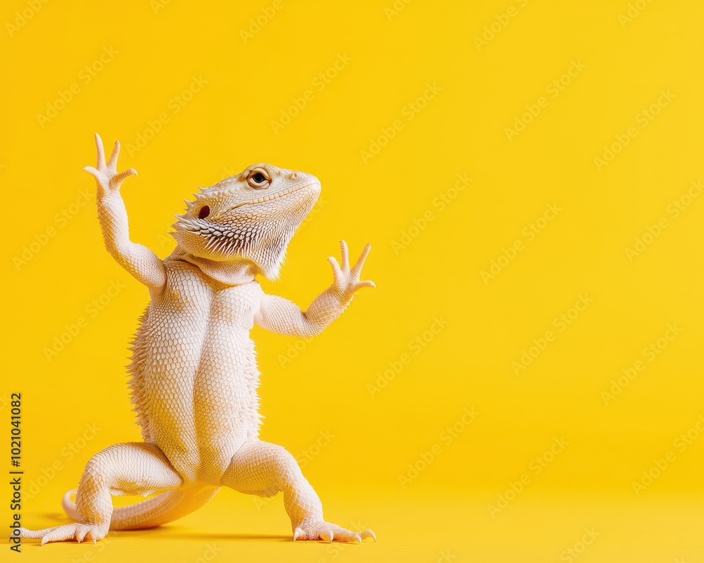 Photo & Art Print Surreal Bearded Dragon Dabbing on Vibrant Yellow ...