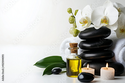 Spa accessory set on a white background. beauty wellness, massage therapy, zen, relax, candle bath.	