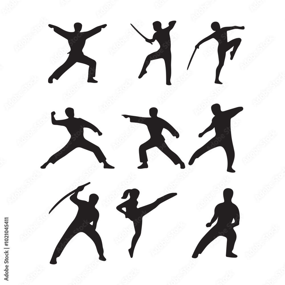 Kung Fu Symbol Icon Silhouette Vector Art Drawing Isolated on White Background Kung Fu Symbol Icon Silhouette Vector Art Drawing Isolated on White Background