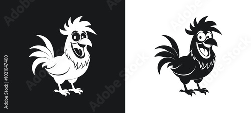 Roost chicken black and white silhouette vector illustration