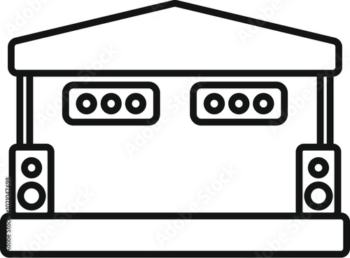 Minimalist design of an outdoor stage with sound system, perfect for representing music events and festivals