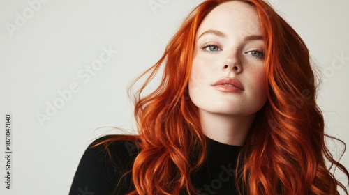 A woman with red hair and a black top