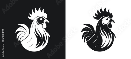 Roost chicken black and white silhouette vector illustration