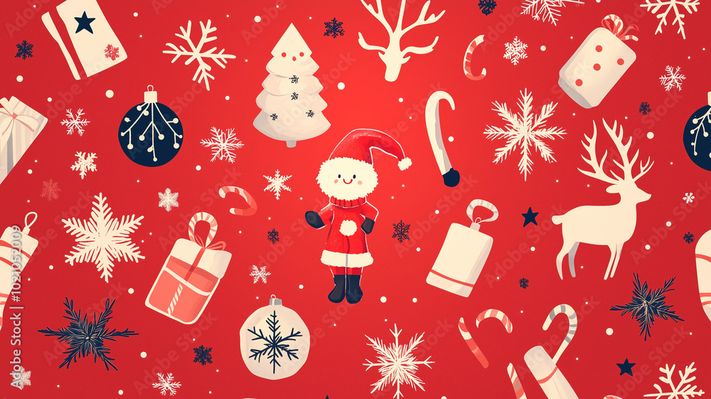 Poster/card with Christmas icons on red background Poster/card with Christmas icons on red background