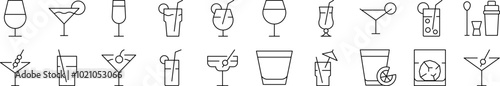 Beach Cocktail Line Icon Collection. Editable Stroke. Perfect for Infographics, Articles, Books, Flyers, Banners