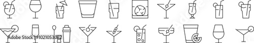 Beach Cocktail Related Line Icon Collection. Editable Stroke. Perfect for Infographics, Articles, Books, Flyers, Banners