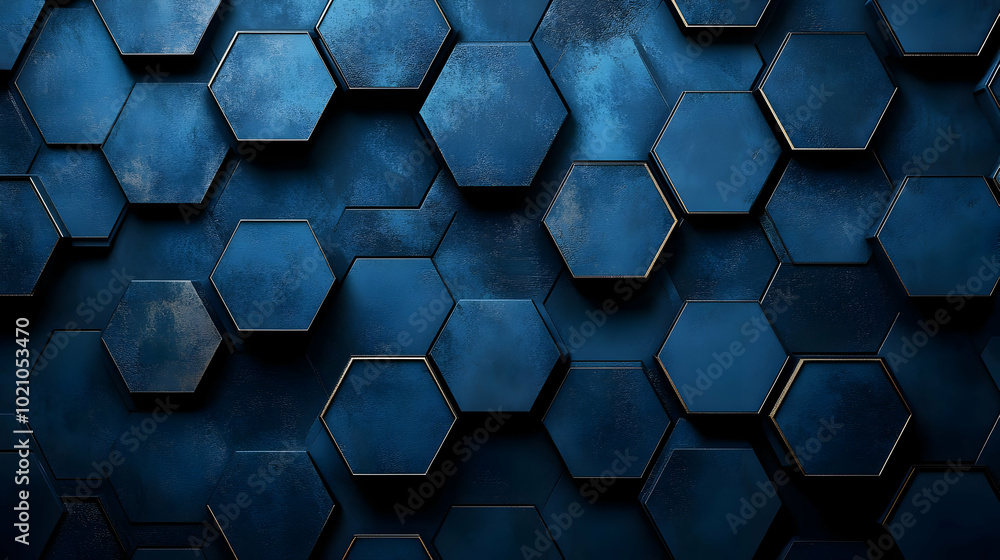 Abstract Background with Blue and Gold Hexagon Pattern