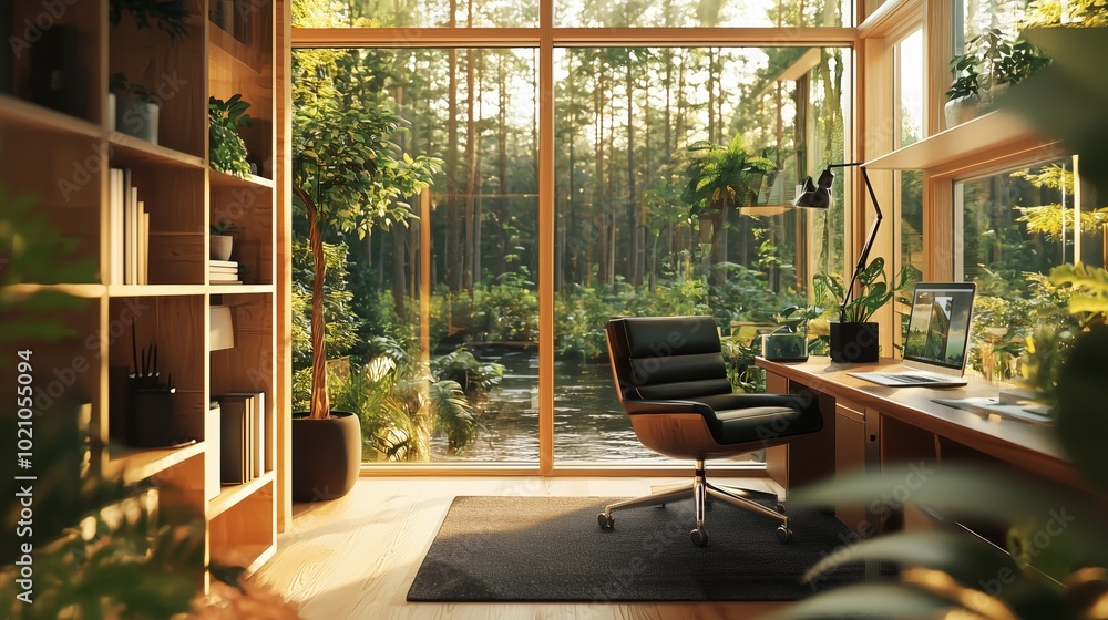 Serene Modern Workspace in Tiny Home Setting Serene Modern Workspace in Tiny Home Setting