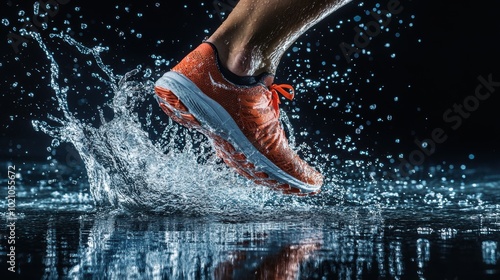 Runner Splashes Water with Athletic Shoe