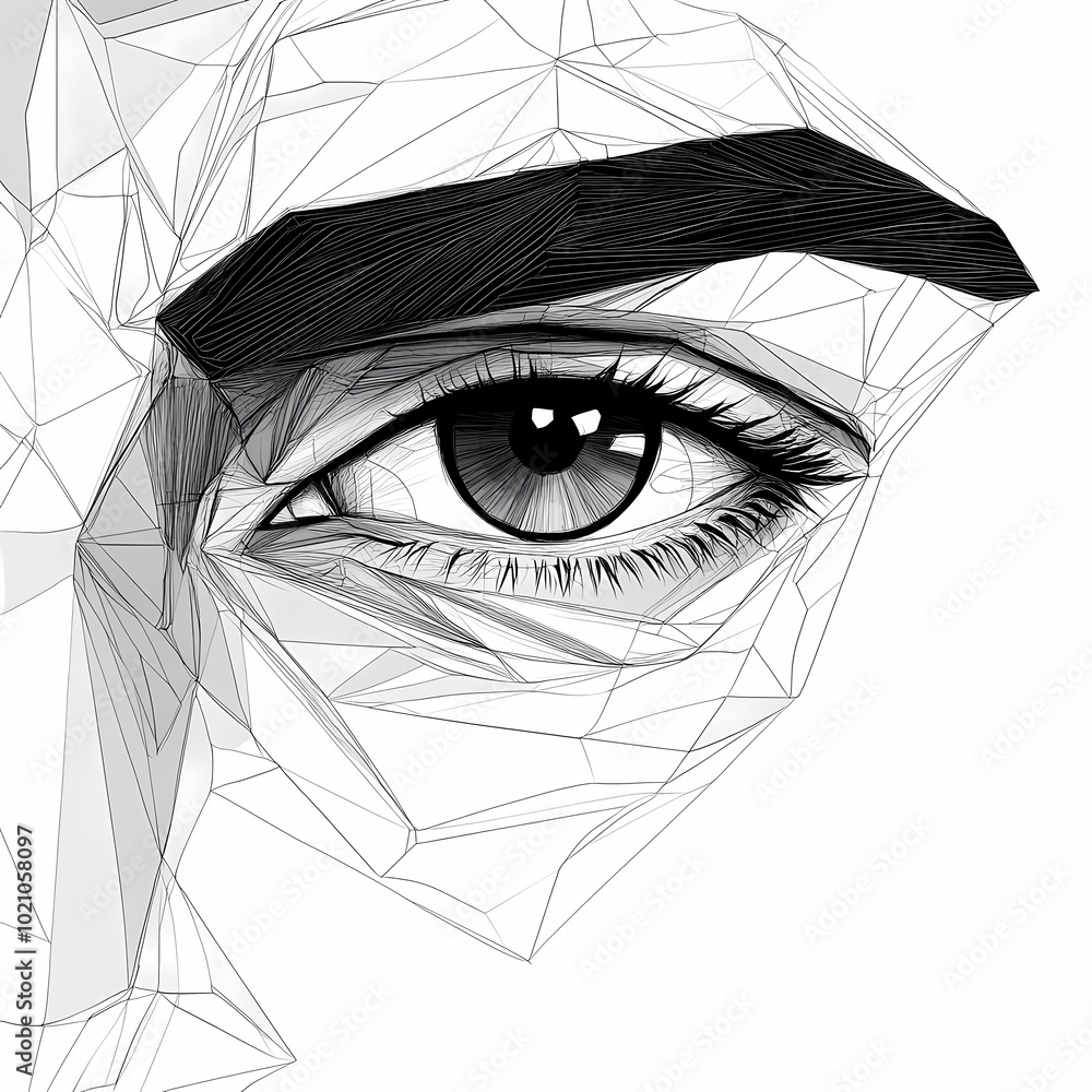 Obraz premium A stylized geometric illustration of an eye, emphasizing detail and artistic expression.