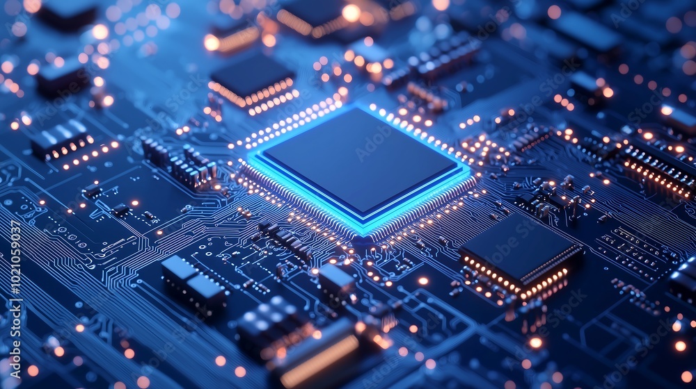 High-Performance Microprocessor Surrounded by Glowing Circuits. Generative AI High-Performance Microprocessor Surrounded by Glowing Circuits. Generative AI