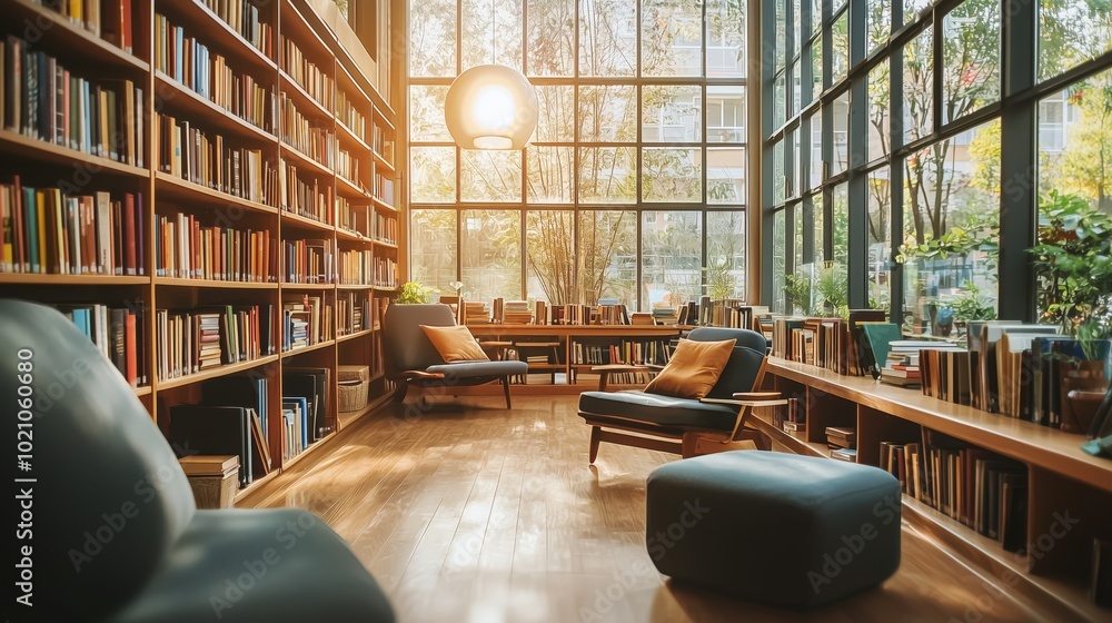 Cozy Minimalist Library with Natural Light Cozy Minimalist Library with Natural Light