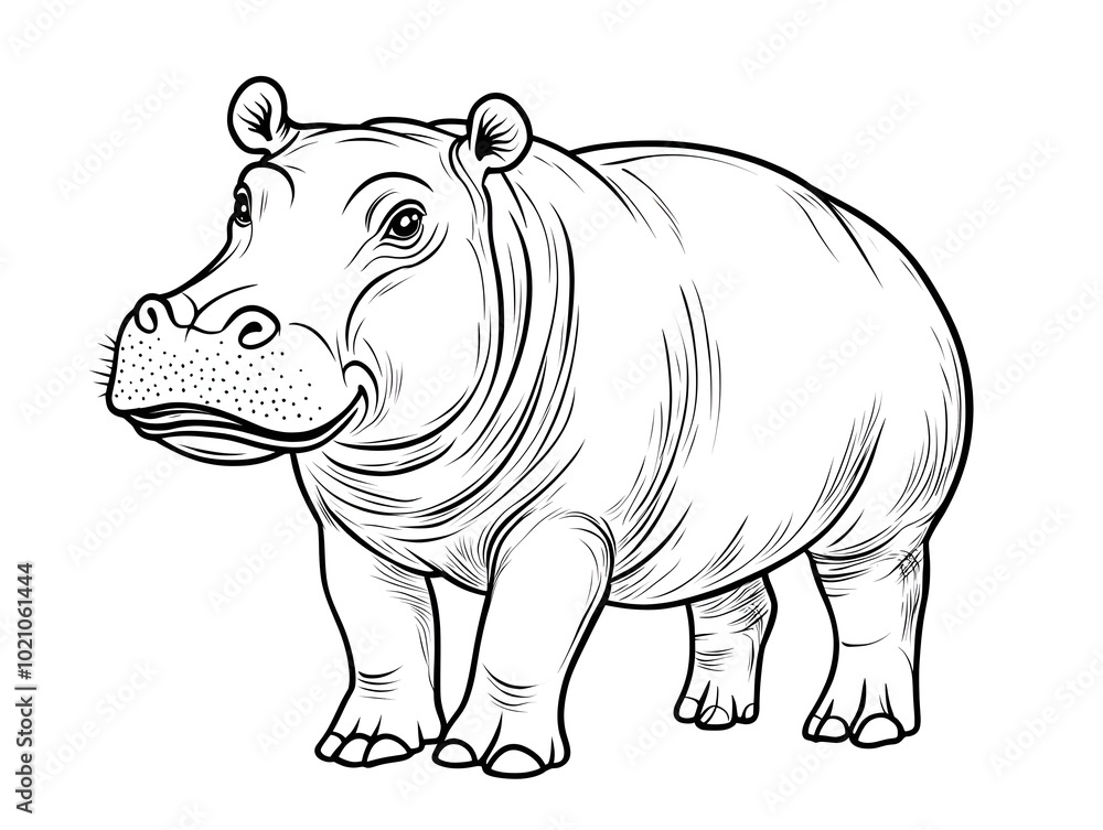 Fototapeta premium Black Outline of Pygmy Hippopotamus for Children