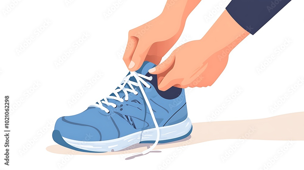 A Person Tying the Laces of a Blue Running Shoe A Person Tying the Laces of a Blue Running Shoe