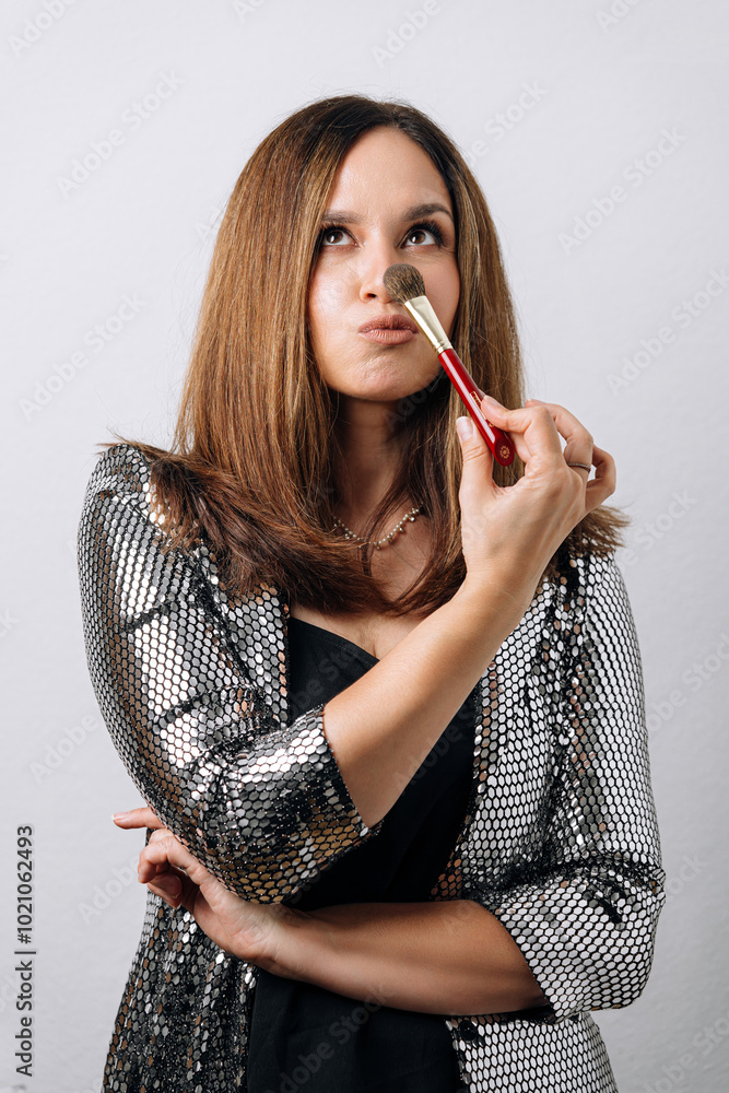 portrait of makeup artist on white background