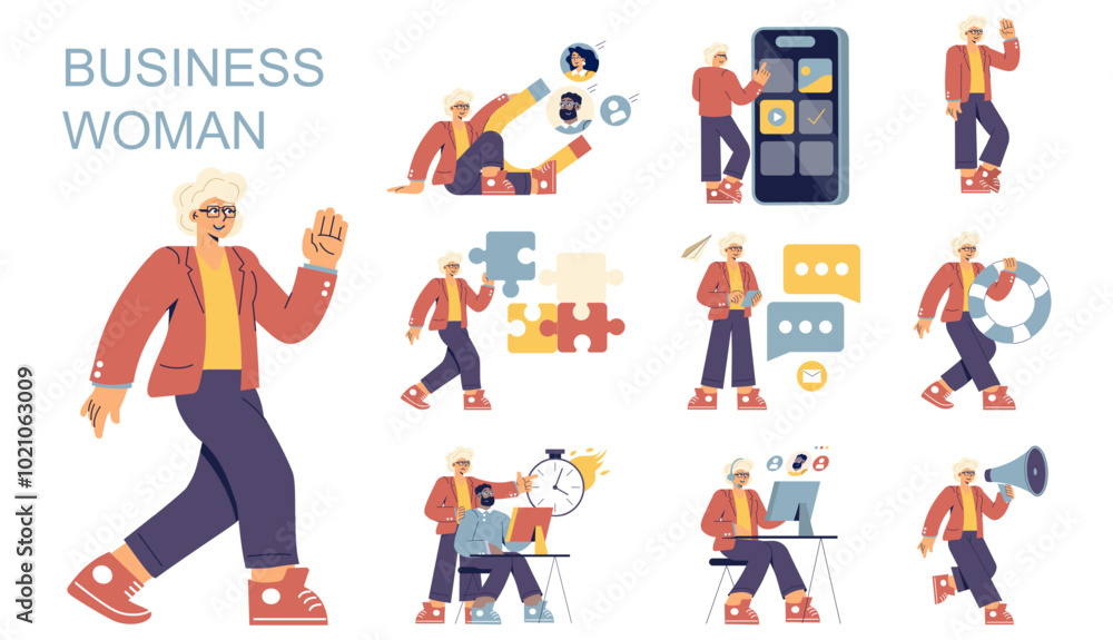 Naklejka premium Businesswoman. Flat Vector Illustration