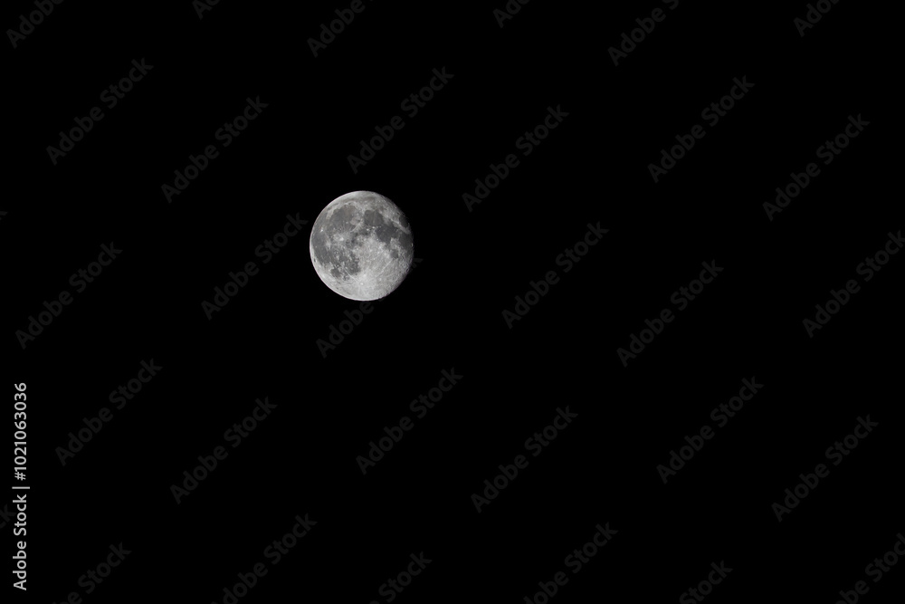 A bright full moon shines in the black sky. A bright full moon shines in the black sky.