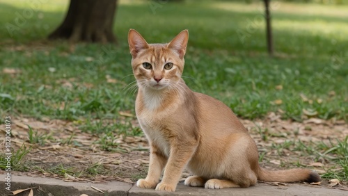 Fawn abyssinian cat in the park