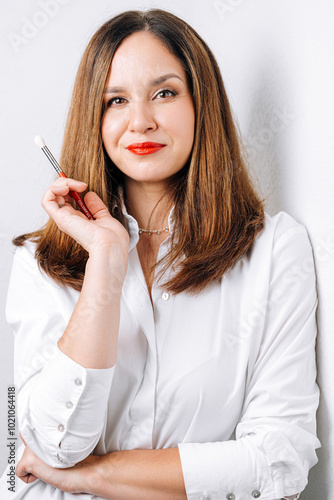 Obraz na płótnie portrait of makeup artist on white background w salonie
