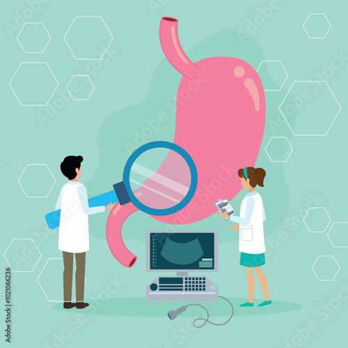 Medical Illustration of Gastroenterologists Examining Stomach Health