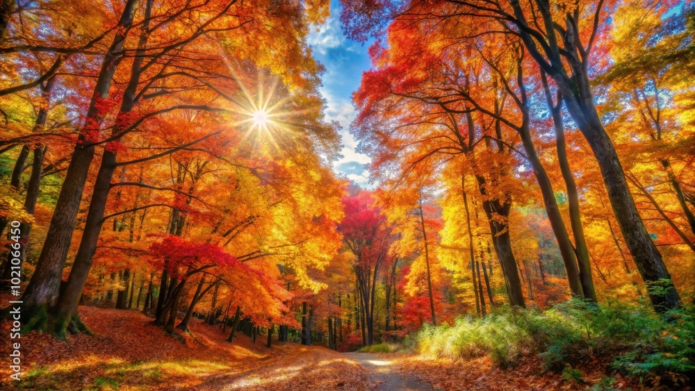 Golden Sunlight Bathes a Forest Path in Autumn Colors Golden Sunlight Bathes a Forest Path in Autumn Colors