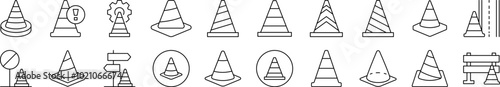 Traffic Cone Related Line Icon Collection. Editable Stroke. Perfect for Infographics, Articles, Books, Flyers, Banners