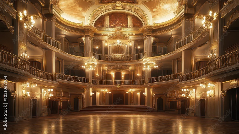 A beautifully ornate theater interior with grand chandeliers and elegant architecture, ideal for showcasing artistic performances. A beautifully ornate theater interior with grand chandeliers and elegant architecture, ideal for showcasing artistic performances.