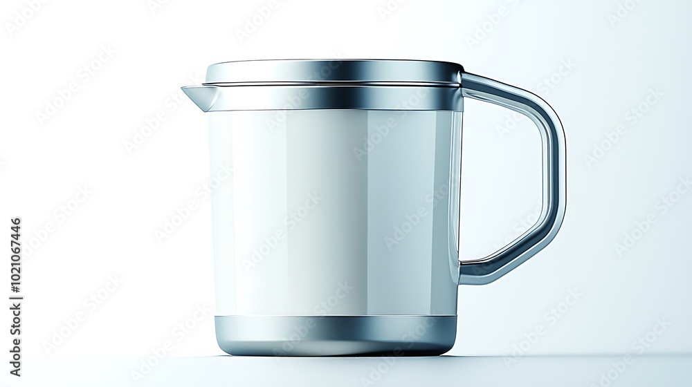 Modern Stainless Steel Kettle with White Body and Lid for Kitchen Appliances Modern Stainless Steel Kettle with White Body and Lid for Kitchen Appliances