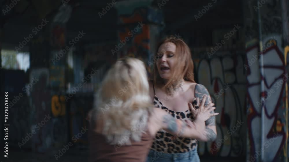 Two Tattooed Women Having A Physical Fight