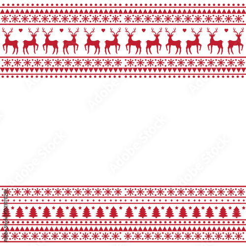 Festive Christmas border frame with reindeer in Scandinavian style