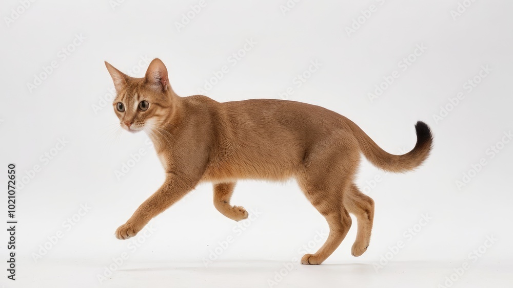 Fototapeta premium Fawn abyssinian cat on grey background