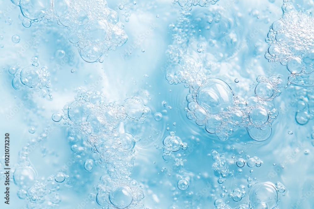 A group of bubbles rising from the bottom of a blue pool or surface, with some popping and others still intact A group of bubbles rising from the bottom of a blue pool or surface, with some popping and others still intact
