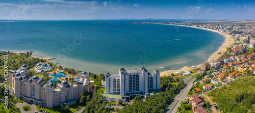 Aerial view to a sea resort Sunny Beach on Black sea, Bulgaria