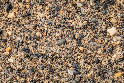 Sand Textur Nahaufnahme Bunte Steine Muscheln Strand Naturmaterialien Detailreiche Struktur Küstenoptik Natürliche Farben Hintergrund Dekor Texturiertes Muster Maritimes Design Detaillierte Fotografie photo