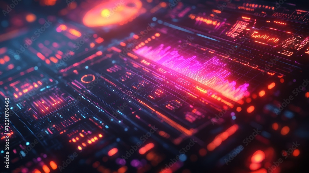 Futuristic interface with glowing neon lights and digital data. Futuristic interface with glowing neon lights and digital data.