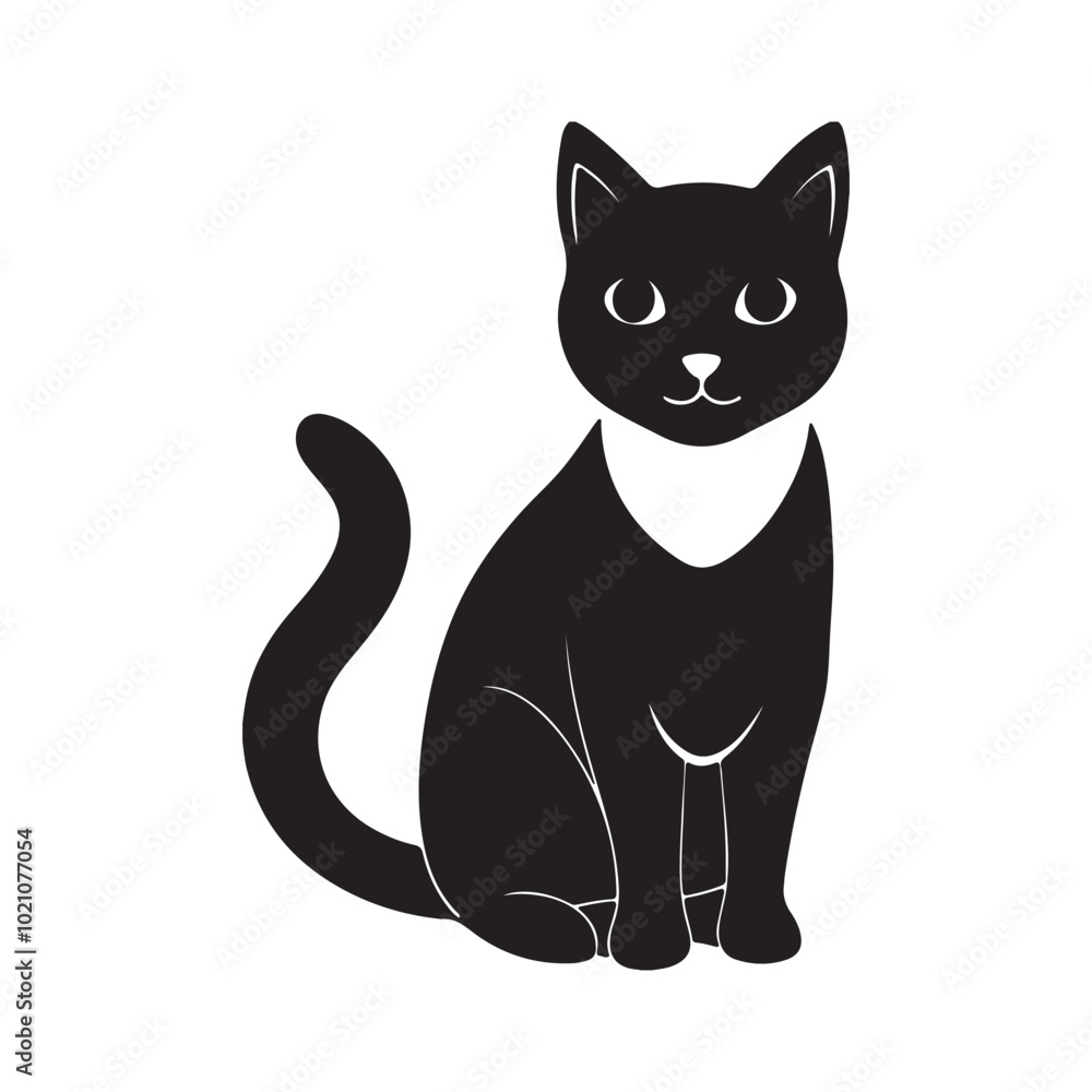 Black and white Cat. Minimalist Silhouette of a Sitting Cat for Pet-Themed Designs and Creative Art Projects. Black and white Cat. Minimalist Silhouette of a Sitting Cat for Pet-Themed Designs and Creative Art Projects.