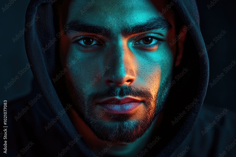 A close-up shot of a man wearing a hoodie and sunglasses, giving a sense of mystery and anonymity A close-up shot of a man wearing a hoodie and sunglasses, giving a sense of mystery and anonymity