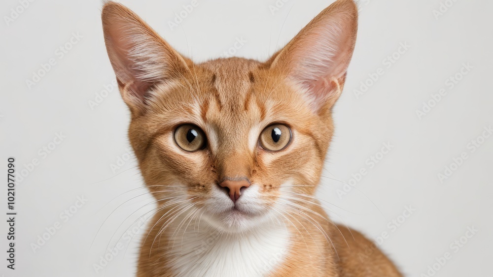 Obraz premium Portrait of Fawn abyssinian cat on grey background