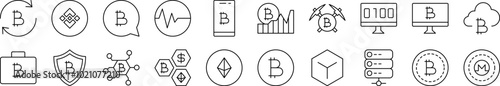 Cryptocurrency and Bitcoin Outline Picture Collection. Editable Stroke. Perfect for Infographics, Articles, Books, Flyers, Banners