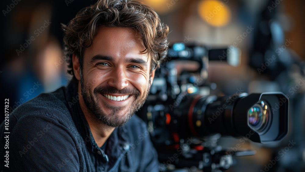Caucasian Man Filmmaker - photographer, man, smiling, camera, portrait, happy, creative, studio, professional, filmmaking, cinematography, media, content creator, leisure Caucasian Man Filmmaker - photographer, man, smiling, camera, portrait, happy, creative, studio, professional, filmmaking, cinematography, media, content creator, leisure