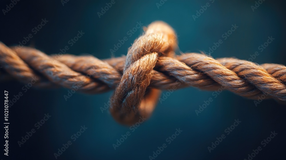 A close-up view of a knot on a rope, with details visible A close-up view of a knot on a rope, with details visible