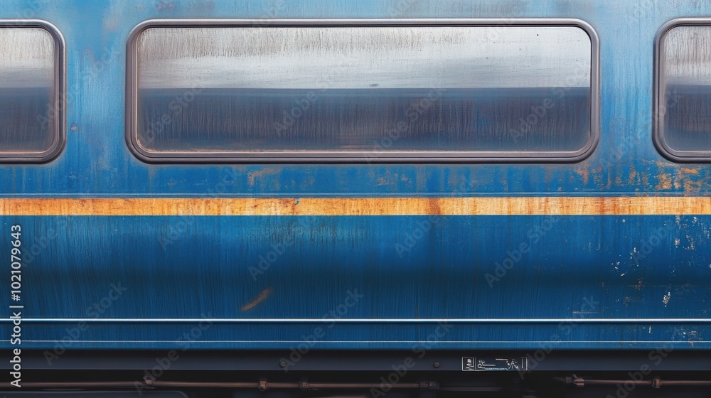 Blue Train Car with Grunge Window Details Blue Train Car with Grunge Window Details